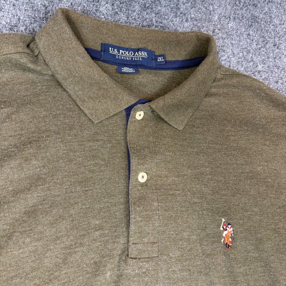 US Polo Assn Flesh Pony Mens‎ 2XL Olive Green Heather Short Sleeve Polo Shirt